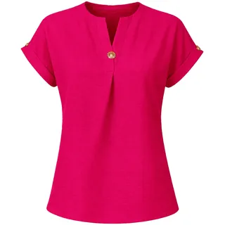 REGINA FASHION Damenbluse mit Zierknopf – Kurzarm, Elegant, Bequem – Bluse für Büro & Freizeit – Größen 36–44 (DE/NL/SE/PL, Numerisch, 42, Regular, Regular, Amaranthrot) - 42