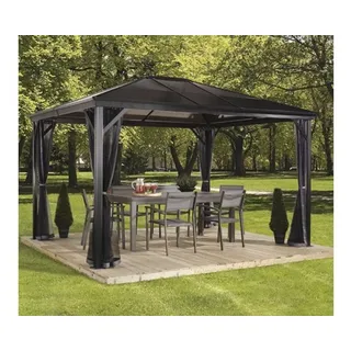 Sojag Aluminium Pavillon Verona aus Metall Gartenpavillon Gartenhütte Fußboden nicht vorhanden Gartenlaube 8.88 m2 Walmdach - Grau