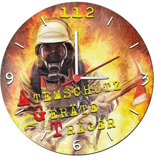 Stylische Wanduhr mit geräuscharmen Quarzuhrwerk (Atemschutzgeräteträger) 25 cm Feuerwehr