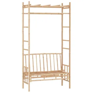 vidaXL Gartenbank mit Pergola Sitzbank Außenbank Bank Terrassenbank Torbogen Rankhilfe Gartenbogen Rankgitter Spalier 116cm Bambus