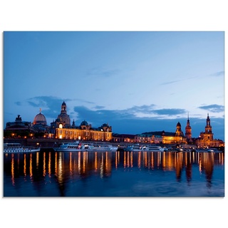 Glasbild ARTLAND "Dresden Silhouette blaue Stunde" Bilder Gr. B/H: 80 cm x 60 cm, Glasbild, blau Bild Glasbild Bilder in verschiedenen Größen
