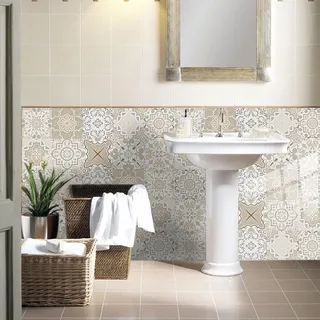 Fliesenaufkleber Bad 20x20 CM Grau Beige 3D Selbstklebende Deko Wandaufkleber Fliesensticker für Küche und Badzimmer Vinyl Selbstklebend Wasserdichtküchenrückwand(10 Stück)
