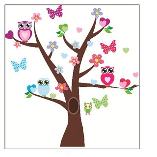 Ambiance Sticker Wandtattoo Eulen und Schmetterlinge auf einen Baum