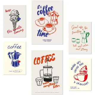 POSTER Set Mit 6 Von Lebensmitteln & Essen Im Pop Art In Pastelltönen A3 & A4 Rahmenlos