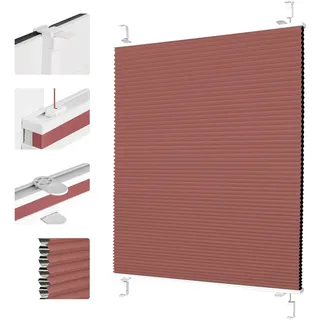 Grandekor Wabenplissee ohne Bohren Weiß-Weinrot 45x120cm (BxH) | Verdunklungsplissee Klemmfix Plissee ohne Bohren Verdunkelung Thermo Rollo Wärmedämmung, Privatsphäre - & Sonnenschutz
