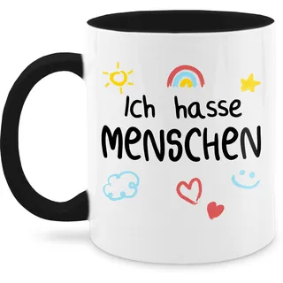 Tasse Tassen 325ml - Statement Sprüche - Spruch - Ich hasse Menschen - 325 ml - Schwarz - regenbogen spruchtasse sarkasmus hassen kaffeebecher hass spruchtassen spruechen haferl leute