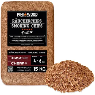 PINI 15 Kg Räucherchips Kirsche 4-6 mm Smoking Chips Räucherspäne