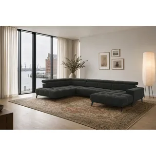 foamnova Wohnlandschaft Uppsala, mit Relaxfunktion, B 400 cm, Elektrischer Sitzvorzug & klappbare Kopfstützen grau