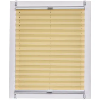 Sunlines Plissee Made in Germany, Tageslicht, Crepes Uni Klemmfix, Silbergraue Schiene, 60 x 150, Stoff, Gelb, 60 x 150cm