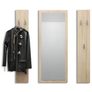 Vladon Garderoben-Set Spot, (Flurgarderobe, mit 2 Garderobenpaneelen und 1 Spiegel), Eiche sägerau (Paneel: 24 x 140 x 10 cm/Spiegel: 55 x 139 x 2 cm) braun