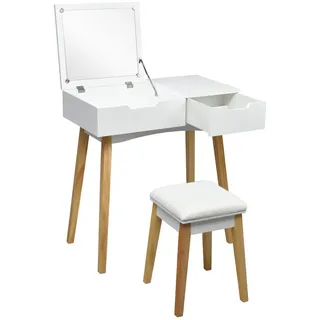 COSTWAY Schminktisch Frisiertisch, mit Hocker, Klappspiegel und Schublade, Weiß weiß