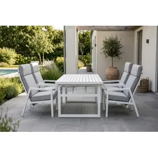 Brafab Belfort-Vevi Set weiß, 4 verstellb. Sessel inkl. Polster und 1 Tisch 160x94cm