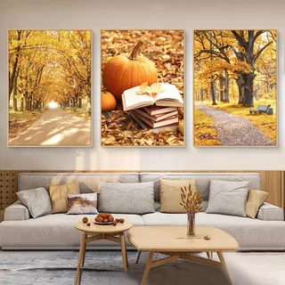 Uixxducc 3er Herbst Bilder Set Natur Poster Set, Wandbilder Wohnzimmer, ohne Rahmen, Verschiedene Größen Verfügbar, Thema Herbstlandschaften Wanddeko für Schlafzimmer (D,50x70cm)