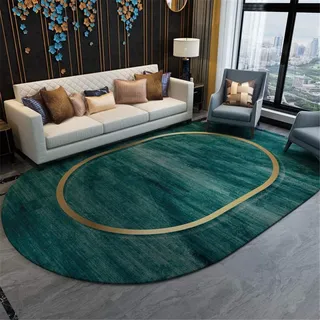 SRTJURFG Großflächen Teppich Oval Modernes Design, Grünes Goldmuster Maschinengefertigt Polyester-Teppich für Heimdekoration 150 X 200 cm