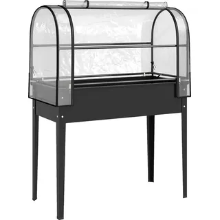Outsunny Hochbeet mit Gewächshaus-Aufsatz erhöhter Pflanzkasten mit aufklappbar Abdeckung Rollbar Reißverschlusstür Abflussloch Metall Gemüsebeet Blumenkasten für Garten Balkon 100x49x136 cm Schwarz   Aosom
