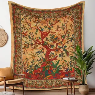 Indischer Wandbehang Im Bohème-stil Mit Gelben Baummotiven, Ideal Für Die Inneneinrichtung (wohnzimmer, Schlafzimmer) – 150 X 230 Cm