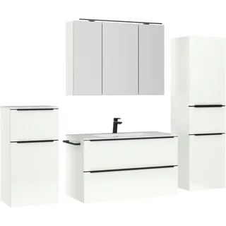 nobilia® Badmöbel-Set Levere, (4-St., vormontiert, mit Soft-Close), inkl. Spiegelschrank mit Beleuchtung und Dimmerfunktion, in 4 Breiten weiß 210 cm x 169 cm x 48,7 cm