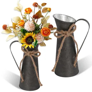 GZYYANG 2 Stück Vintage Deko Metall Blumenvase, Vintage Landhausstil