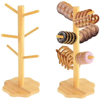 Toivize 2 Stück Brezelständer Holz, 16x36cm Brezelbaum 6-armig, Brezenständer Holz, Vielseitig als Brezenständer, Wurstständer, Tassenständer, Perfekt für Partys und Küche