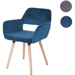 Esszimmerstuhl HWC-A50 II, Stuhl K√ochenstuhl, Retro 50er Jahre Design ~ Samt, petrol-blau, helle Beine