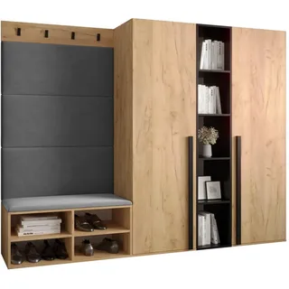 Möbel Kryspol Garderoben-Set, Eiche, Grau, Holz, Nachbildung, 2-Sitzer, 6 Fächer, 214x184x42 cm, Garderobe, Garderoben-Sets & Serien, Garderoben-Sets