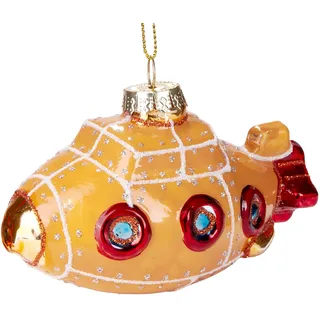BRUBAKER U-Boot Gelb Rot - Handbemalte Weihnachtskugel aus Glas - Mundgeblasener Christbaumschmuck Figuren lustig Deko Anhänger Baumkugel - 10.5 cm