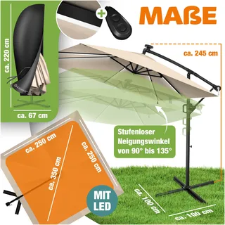 Kesser Ampelschirm Holly rechteckig Ø 350 cm mit LED Beige