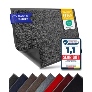 Entrando Fußmatte 40x60 cm in Schwarz Anthrazit - Rutschfeste Schmutzfangmatte für innen und außen - ideal für Haustür, Flur, Balkon, Terrasse... - Grau/Schwarz