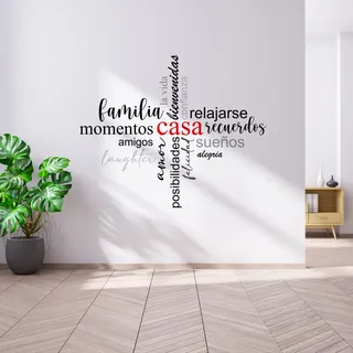 Deko Wandtattoo Wortwolke für Zuhause Wohnzimmer Esszimmer Arbeitszimmer Büro Tagcloud Wandbild selbstklebend Aufkleber selbst gestalten YX035 (Ohne Wunschtext, 06 Casa (spanisch))