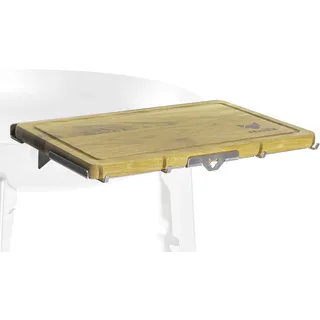 BBQ- Brett- und Besteckhalter inkl. Schneidbrett für FENNEK Feuerschale Allround & Feuerplatte Ø 96 cm | Schneidebrett aus Eiche, Halter aus Edelstahl | Grill Organizer & Ablage