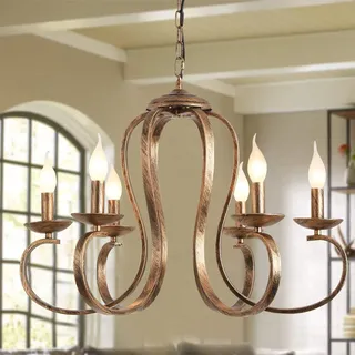 Ganeed Kronleuchter Retro Eisen Pendelleuchte Kronleuchter Kerze rustikale Hängeleuchte Bauernhaus Decke Pendelleuchte Antik gebürstetes Messing Küche Insel Beleuchtung Bronze 6 Lichter