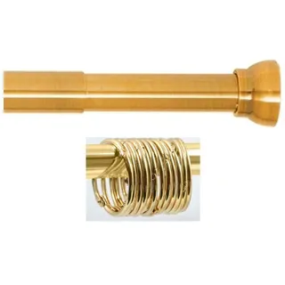 spirella Duschvorhangstange SET KRETA + RINGO SMALL, ausziehbar, geklemmt, zum Einspannen, Komplett Set Duschvorhangstange + 12 Stk. Ringe, stufenlos verstellbare Teleskopstange zum Einspannen - kein Bohren - kratzfestes Aluminium, Ø 21 mm, Verstellbereich 75 - 125 cm, inkl. 12 Stk. Duschvorhangringe Ø 4 cm, gold glänzend goldfarben