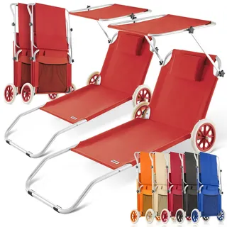 CASARIA Sonnenliege 2er Set 5-fach verstellbar 200 x 65 x 30 cm Rot