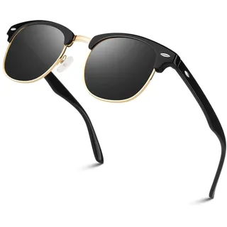 LINVO Polarisiert Sonnenbrille Herren Damen Retro Halbrahmen 100% UV400 | Leicht, Verstellbare Nasenauflagen, Autofahren, Angeln, Reisen, Laufen, Golfen - M
