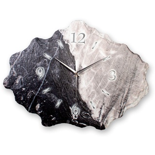 Kreative Feder Designer-Wanduhr aus Stein (Beton) mit flüsterleisem Uhrwerk - Marmor-Optik Black & White (leises Quarzuhrwerk)