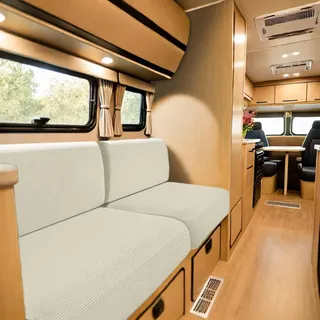 SYLC Bezüge Für Wohnwagenpolster Jacquard, rutschfeste Wohnmobil Sitzbezüge Mit 2 Cord, Sofa Sitzkissenbezug Für Schonbezug Wohnwagen Polster (Ivory,Breite 90-120 cm, Tiefe 90-120 cm)