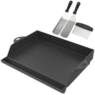 GriHero Gusseisen Plancha Grillplatte mit Schaber und Spachtelf Zubehör set, Hochwertige Emailliertem Antihaftbeschichtung Grillpfanne für Rösle Videro, Enders Plancha Gasgrill, 45,3x36,5cm, Universal