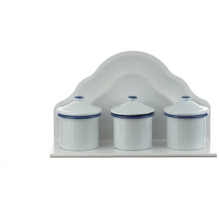 Neuetischkultur Wandregal Küchenregal Emaille, 3 Dosen Retro, Set 4-tlg., Vorratsdosen Emaille Küchendose blau|weiß