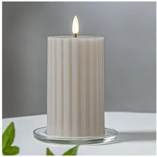 Star Trading Flamme Stripe LED Stumpenkerze 15 cm beige