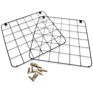 BUSDUGA 4053 2er Set Metall-Wandgitter mit 12 Holz-Clips 48,5x48,5 cm Pinnwand Fotowand