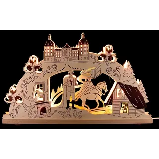 Erzgebirge Palast Saico 3D-Schwibbogen DREI Haselnüsse für Aschenbrödel - 52x31,5 cm