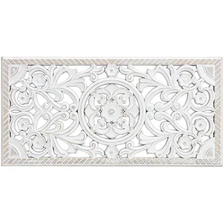 Spetebo Wand Deko Ornament 61 x 30 cm rechteckig shabby weiß | zum Aufhängen, Vintage Wandbild aus Holz, Landhaus Fensterdeko, Wandbehang