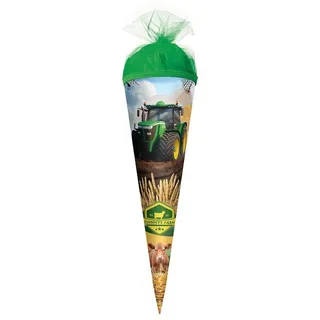 ROTH Schultüte klein 50 cm Traktor Power – runde Geschwister-Zuckertüte zur Einschulung für Jungen, Schulanfang Geschenk mit Tüllverschluss