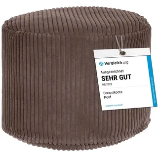 DreamRoots Runder Cord Pouf Hocker 380 g/m2 als Bequemer Bodenstuhl und Vielseitiges Sitzkissen Boden für Wohnzimmer Schlafzimmer oder Homeoffice 35x35x25 cm Roasted Cocoa