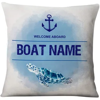 Personalisiertes Bootskissen – Schildkrötenbootfahren Geschenk für schmale Boote, Yacht, Segelboot, nautisches Geschenk, Leinen, 40,6 cm Kissenbezug