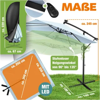 Kesser Ampelschirm Holly rechteckig Ø 350 cm mit LED Hellblau