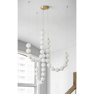 Casa Padrino Luxus LED Hängeleuchte Weiß / Messing 90 x H. 65 cm - Hängelampe mit runden Acryl Lampenschirmen - Wohnzimmer Hängeleuchte - Luxus Leuchten - Luxus Qualität - Made in Italy
