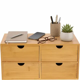 Schreibtisch Organizer aus Holz mit Schublade 4 Schubladen für Büroutensilien, Bambusböden, Schubladenboxen für Schreibtisch, Büro, Home-Office