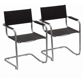 k hometrends KADA Freischwinger Stühle 2er Set, aus Recycelten Leder in schwarz und Rundrohrgestell