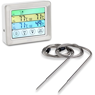 ADE Fleischthermometer | Digitales Grill-Thermometer mit LCD Touch-Display, 2 Messgabeln aus Edelstahl | Elektronisches Ofenthermometer für den perfekten Garpunkt | Inkl. Batterien